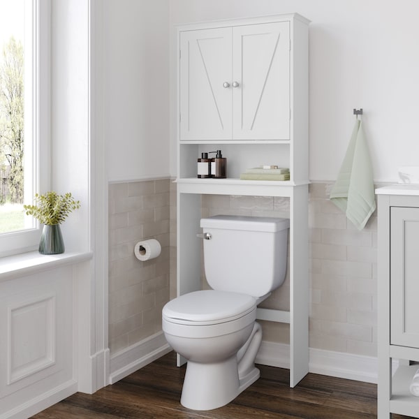 Flash Furniture Dune Farmhouse Over the Toilet Shelf Cabinet, Magnetic Close Doors, Adjustable In-Cabinet Shelf FS-BATH-1-WH-GG - main